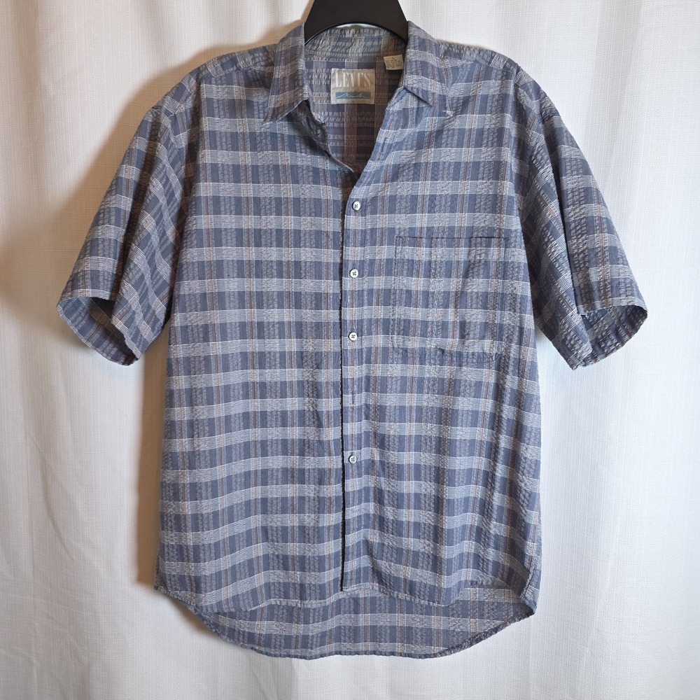 Vintage Levi's Seersucker Shirt USA Made Plaid Button Up San Francisco Men's L
